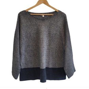 Eileen Fisher contrast stripe batwing sweater grey black medium cotton